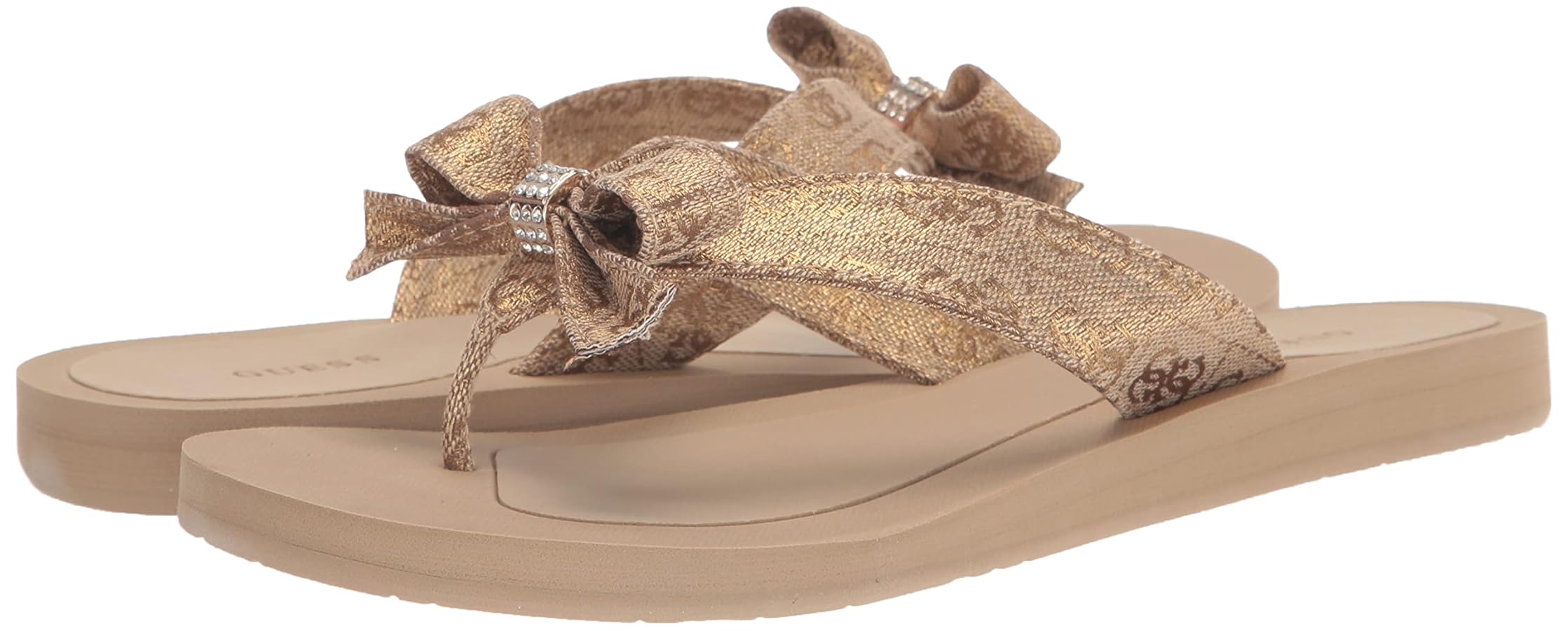Amazon.com | GUESS Women's Tuta Sandal, Gold 710, 6 | Flip-Flops